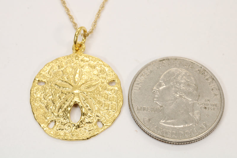 Large Gold Sand Dollar Necklace made in 14kt Gold Vermeil