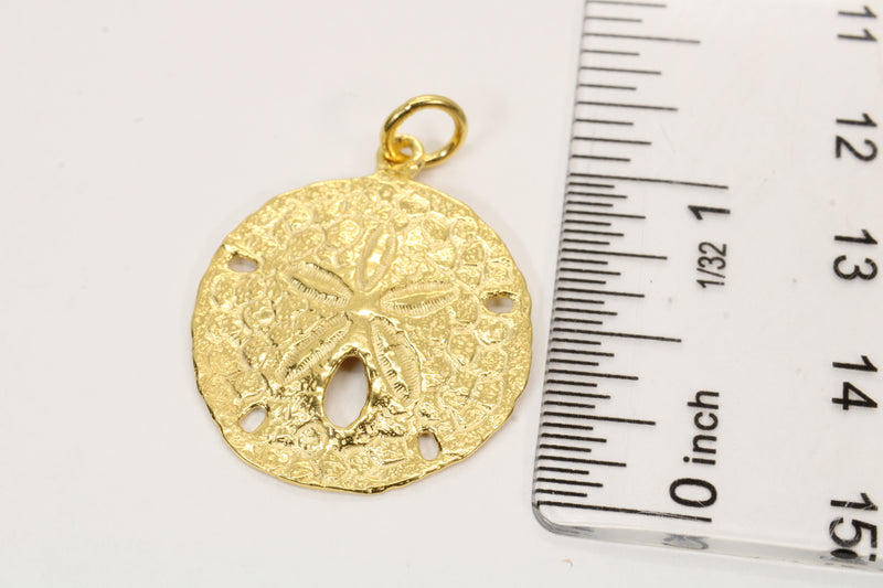 Large Gold Sand Dollar Necklace made in 14kt Gold Vermeil
