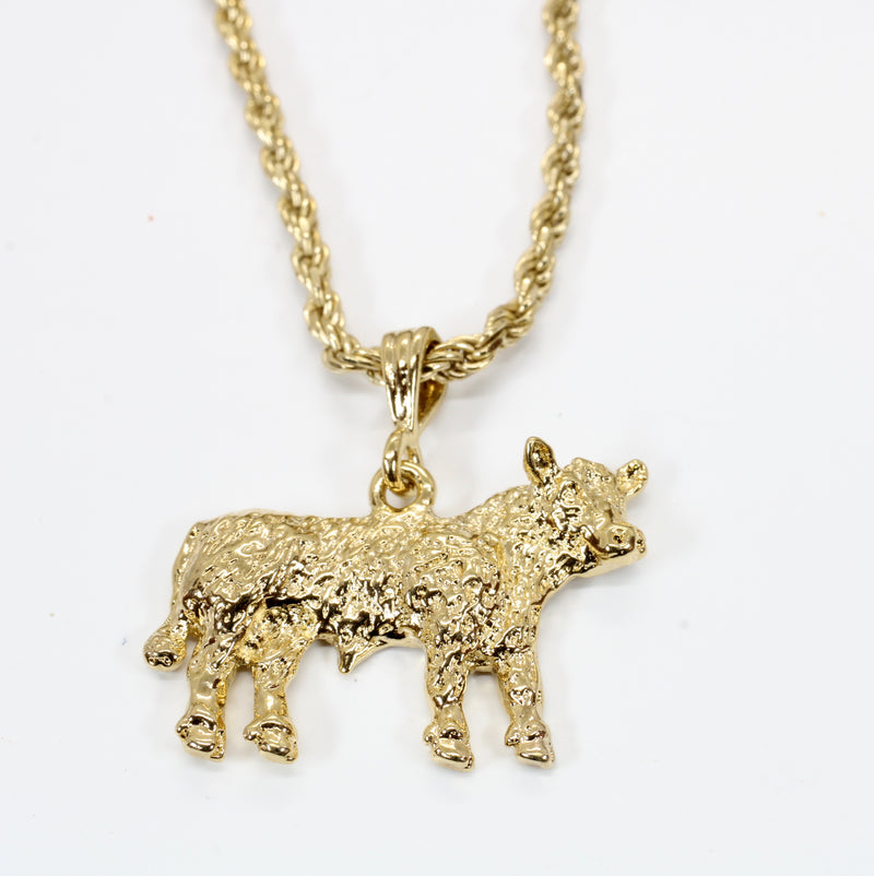 Large Show Hereford Steer Necklace in 14kt Gold Vermeil for Him or Her