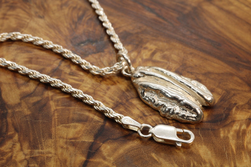 Large Silver Pecan Necklace made in 925 Sterling Silver for him or her