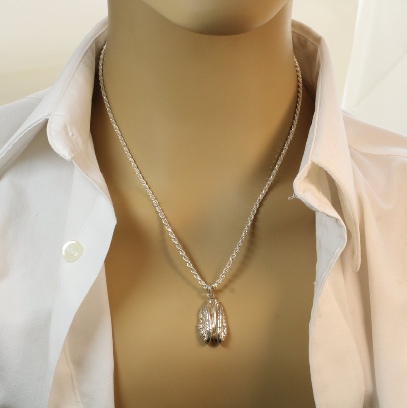Large Silver Pecan Necklace made in 925 Sterling Silver for him or her
