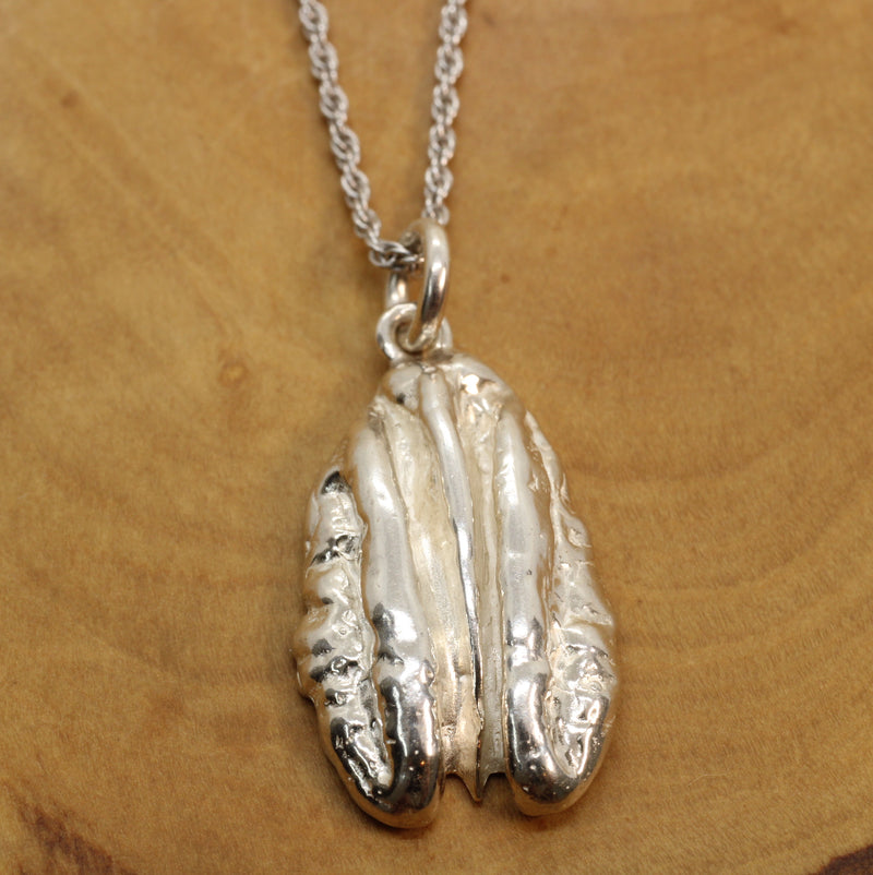 Large Silver Pecan Necklace made in 925 Sterling Silver for him or her