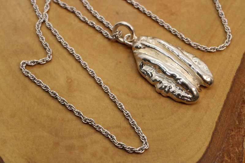 Large Silver Pecan Necklace made in 925 Sterling Silver for him or her