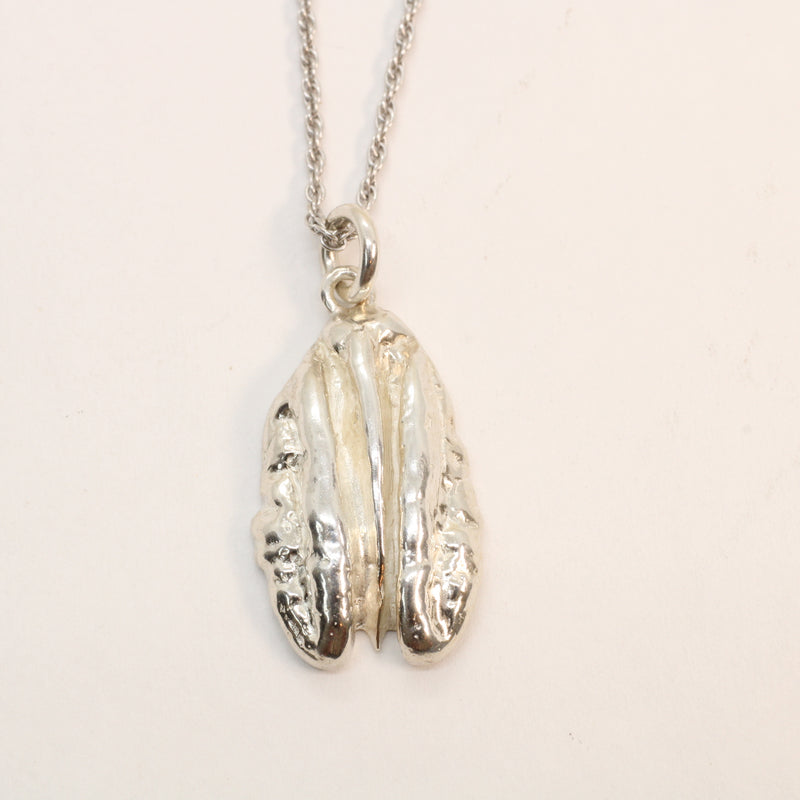 Large Silver Pecan Necklace made in 925 Sterling Silver for him or her