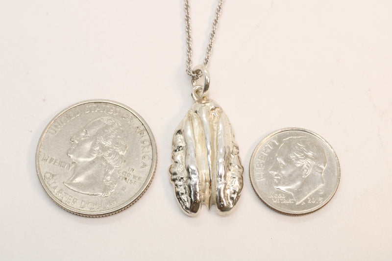 Large Silver Pecan Necklace made in 925 Sterling Silver for him or her
