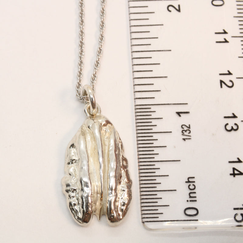 Large Silver Pecan Necklace made in 925 Sterling Silver for him or her