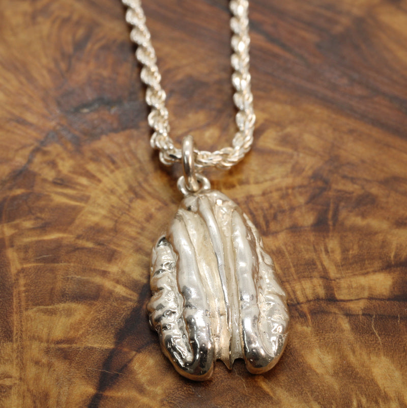 Large Silver Pecan Necklace made in 925 Sterling Silver for him or her