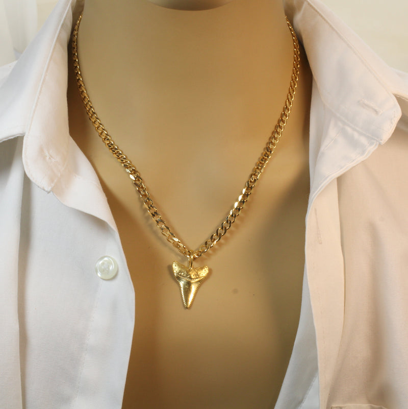 Large Gold Shark Tooth Necklace with large bail in 14kt gold vermeil