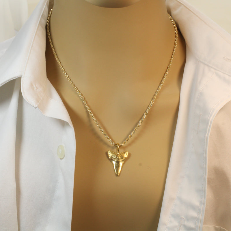 Large Gold Shark Tooth Necklace with large bail in 14kt gold vermeil