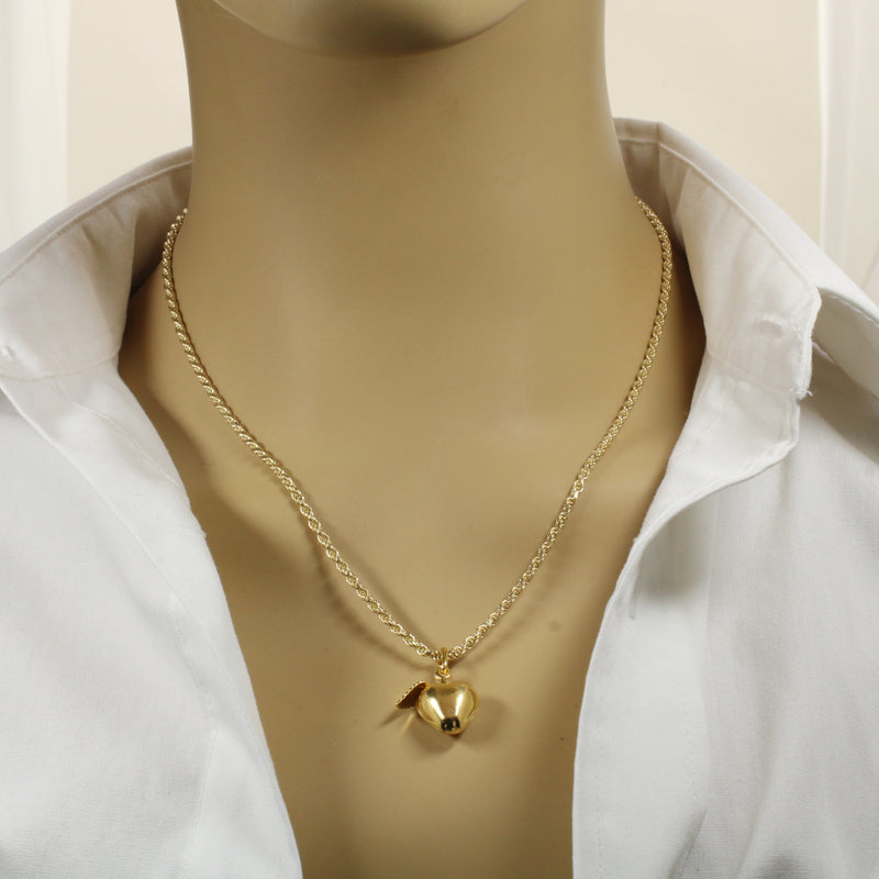 Large Gold Apple Necklace for him or her made in 14kt gold vermeil