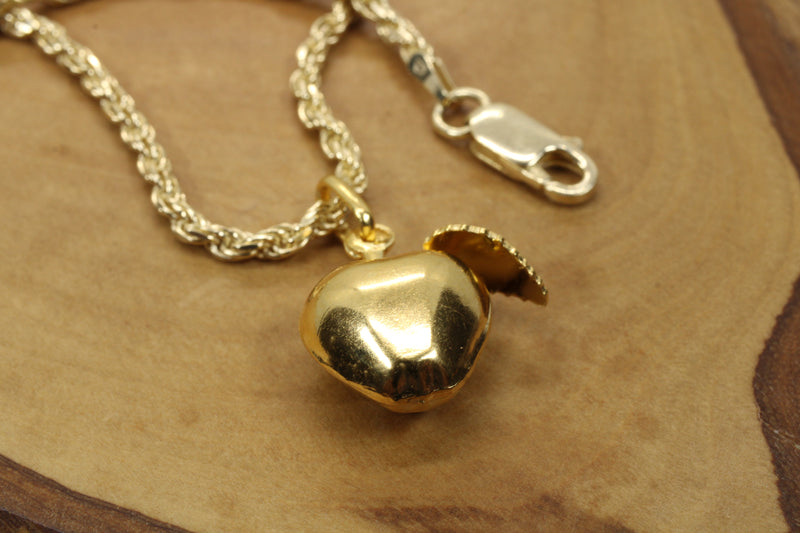 Large Gold Apple Necklace for him or her made in 14kt gold vermeil