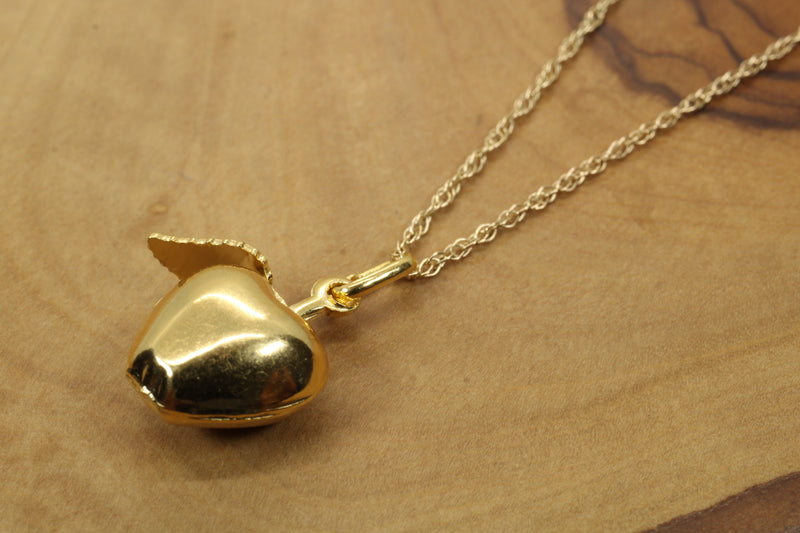 Large Gold Apple Necklace for him or her made in 14kt gold vermeil