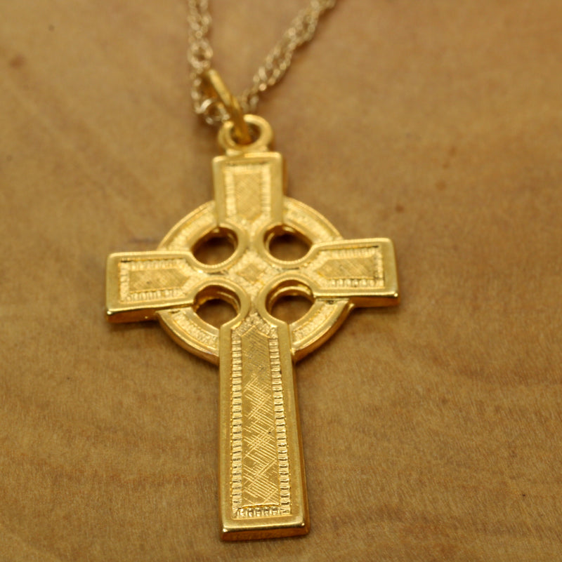 Gold Celtic Cross Necklace in a medium size made in 14kt gold vermeil