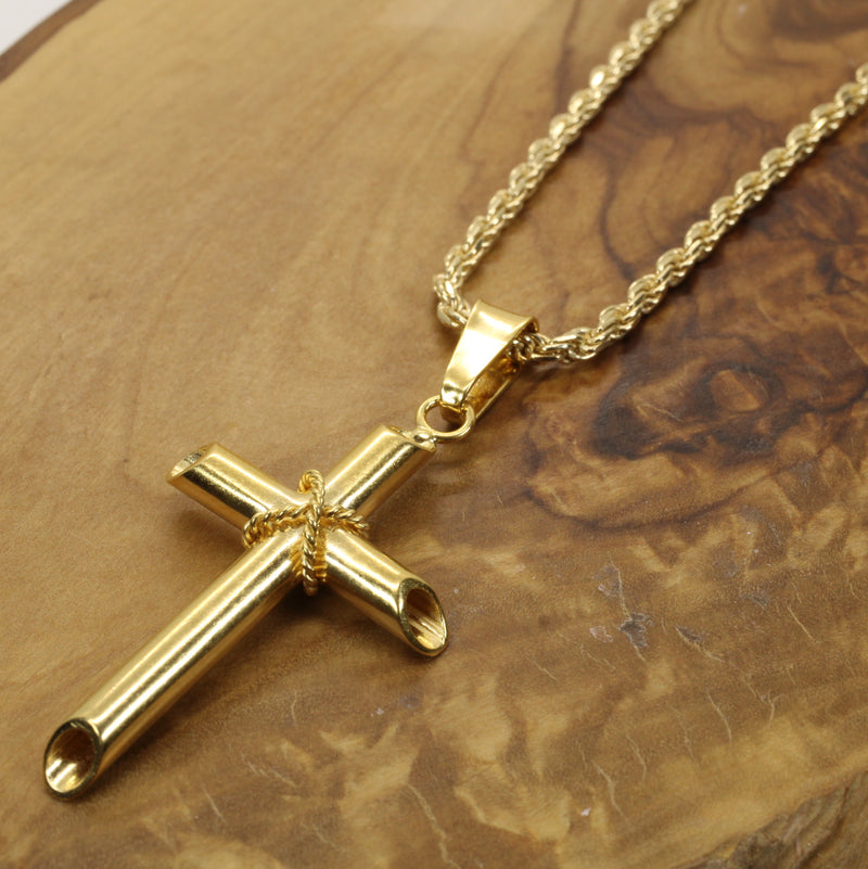 Large Gold 3-D Cross Necklace for him or her made in 14kt gold vermeil, CR 204