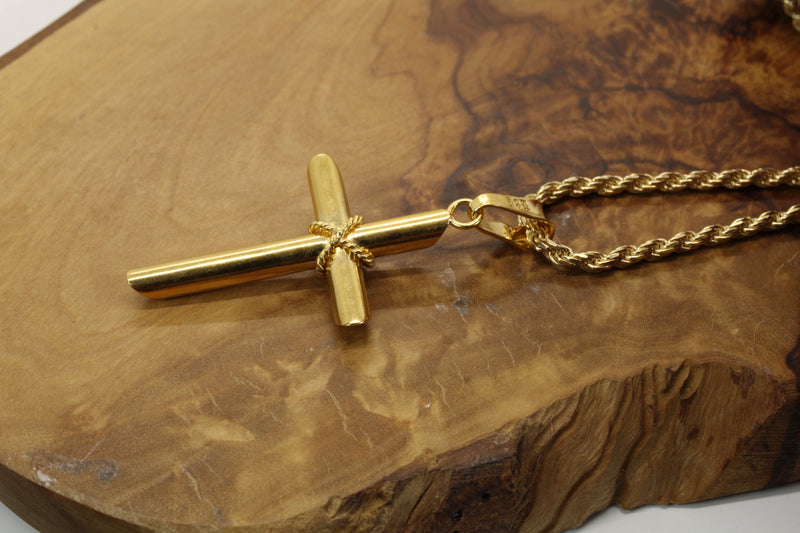 Large Gold 3-D Cross Necklace for him or her made in 14kt gold vermeil, CR 204