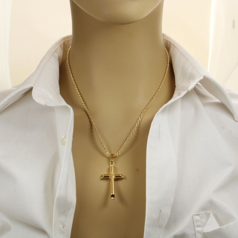 Large Gold 3-D Cross Necklace for him or her made in 14kt gold vermeil, CR 204