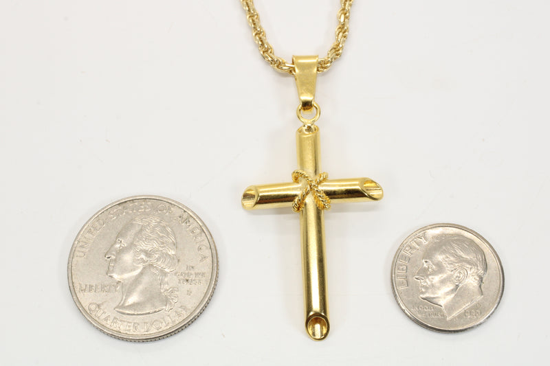 Large Gold 3-D Cross Necklace for him or her made in 14kt gold vermeil, CR 204