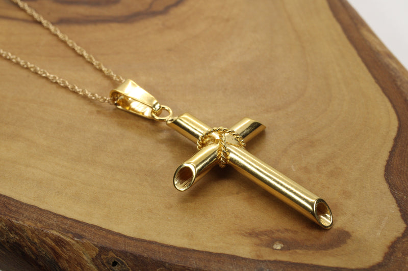Large Gold 3-D Cross Necklace for him or her made in 14kt gold vermeil, CR 204