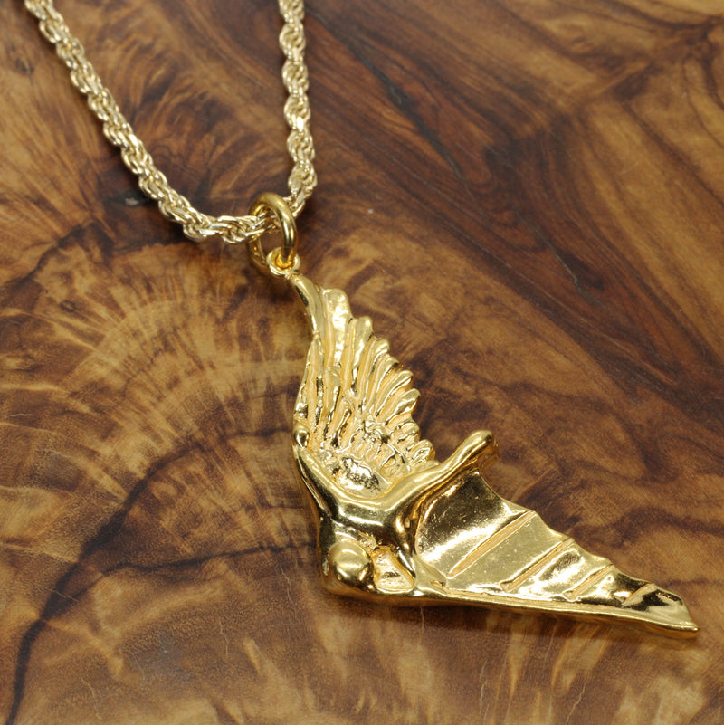 Gold Flying Human Man Hang Glider Necklace made in 14kt gold vermeil