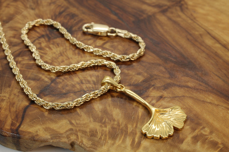 Gold Ginko Biloba leaf Necklace made in 14kt Gold Vermeil for him or her