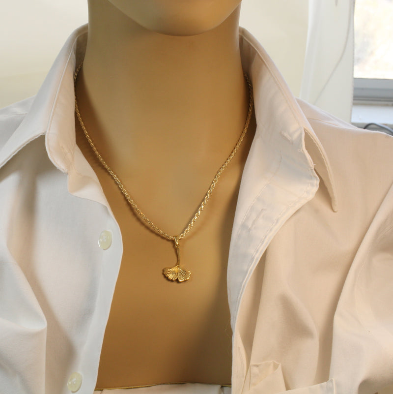 Gold Ginko Biloba leaf Necklace made in 14kt Gold Vermeil for him or her