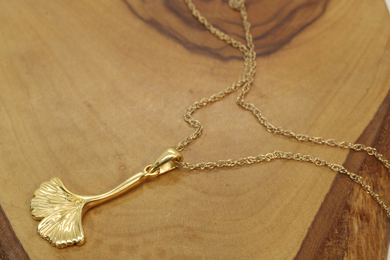 Gold Ginko Biloba leaf Necklace made in 14kt Gold Vermeil for him or her