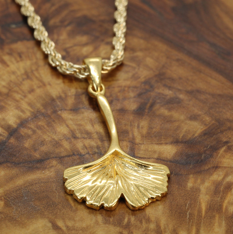 Gold Ginko Biloba leaf Necklace made in 14kt Gold Vermeil for him or her