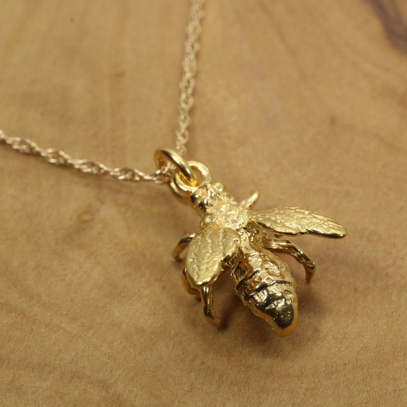 Honeybee Necklace in Actual Size made in 14kt gold vermeil for a beekeeper