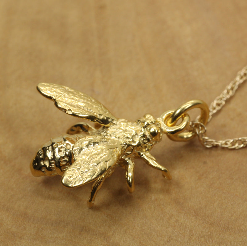 Honeybee Necklace in Actual Size made in 14kt gold vermeil for a beekeeper