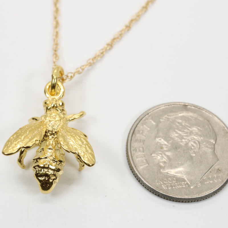 Honeybee Necklace in Actual Size made in 14kt gold vermeil for a beekeeper