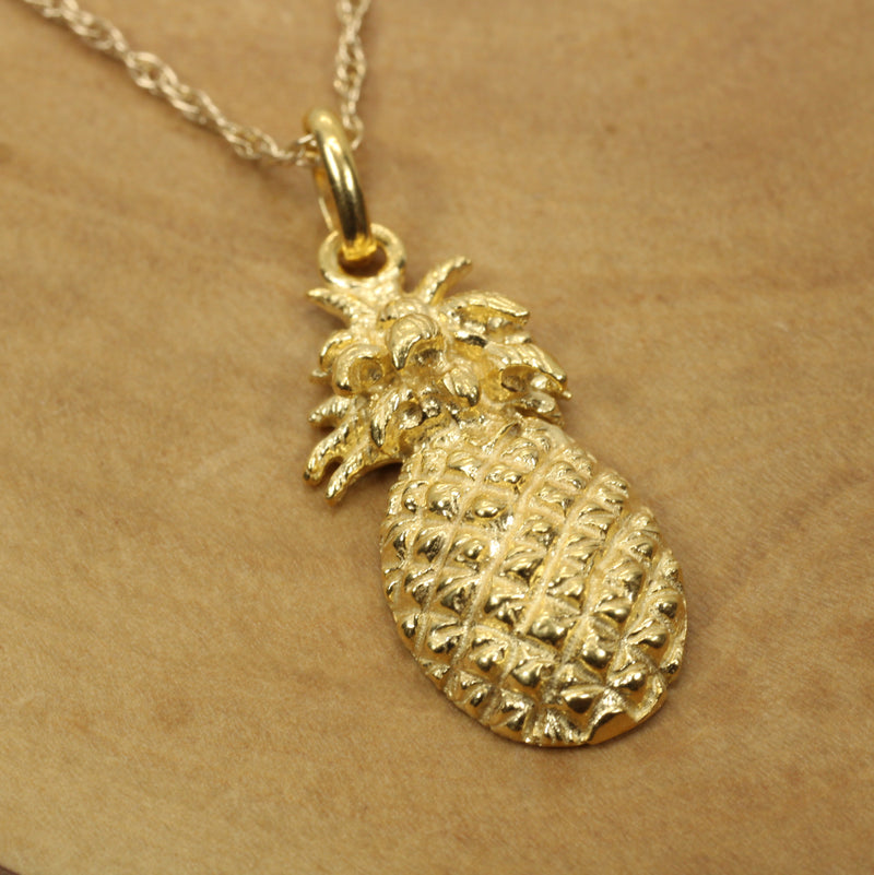 Large Gold Pineapple Necklace for him or her made in 14kt gold vermeil