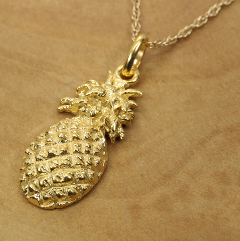 Large Gold Pineapple Necklace for him or her made in 14kt gold vermeil