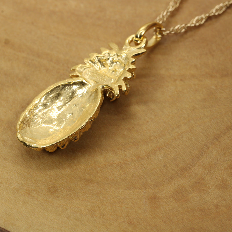 Large Gold Pineapple Necklace for him or her made in 14kt gold vermeil
