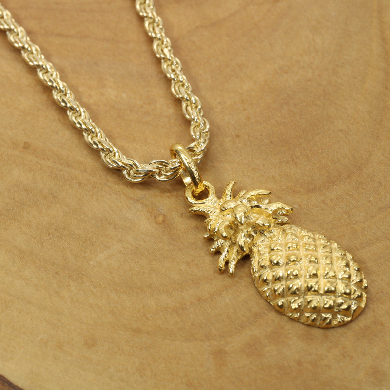 Large Gold Pineapple Necklace for him or her made in 14kt gold vermeil