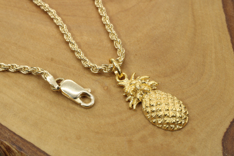 Large Gold Pineapple Necklace for him or her made in 14kt gold vermeil