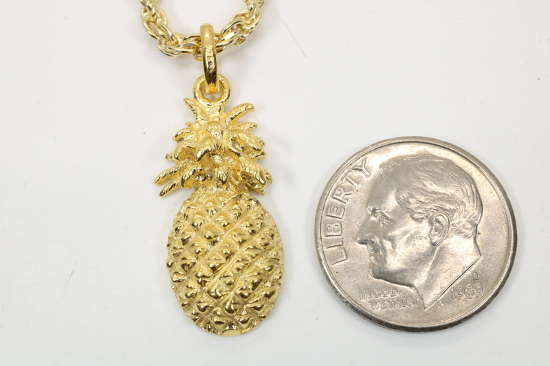 Large Gold Pineapple Necklace for him or her made in 14kt gold vermeil