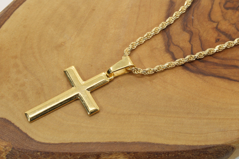 Large Gold Cross Necklace for him or her made in 14kt gold vermeil, CR 203