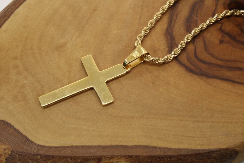 Large Gold Cross Necklace for him or her made in 14kt gold vermeil, CR 203