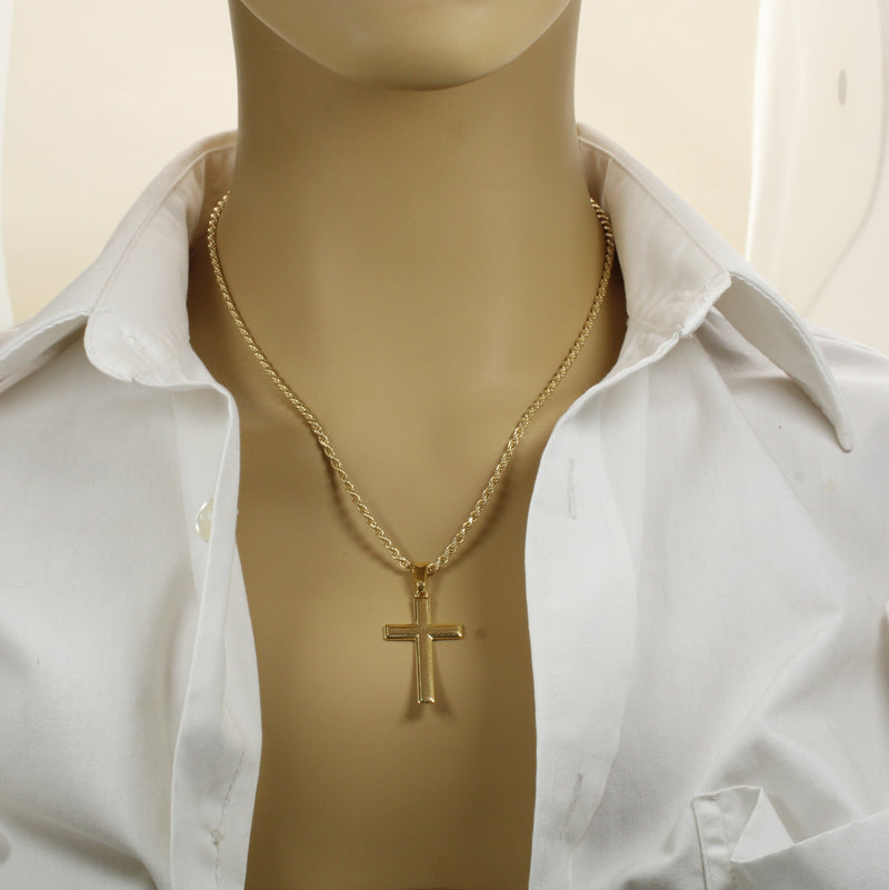 Large Gold Cross Necklace for him or her made in 14kt gold vermeil, CR 203