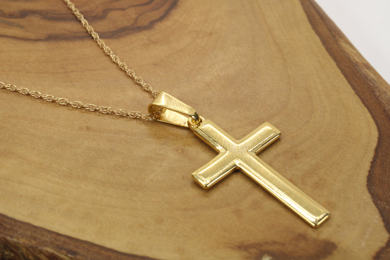 Large Gold Cross Necklace for him or her made in 14kt gold vermeil, CR 203