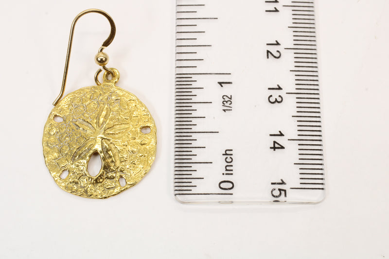 Large Gold Sand Dollar Dangle Earrings for her made in 14kt gold vermeil