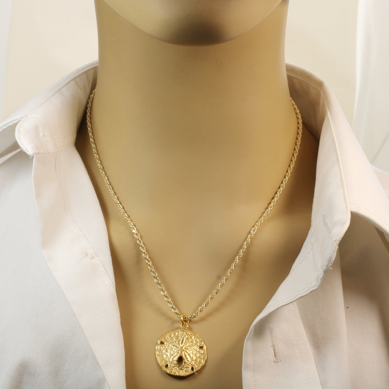 Large Gold Sand Dollar Necklace made in 14kt Gold Vermeil