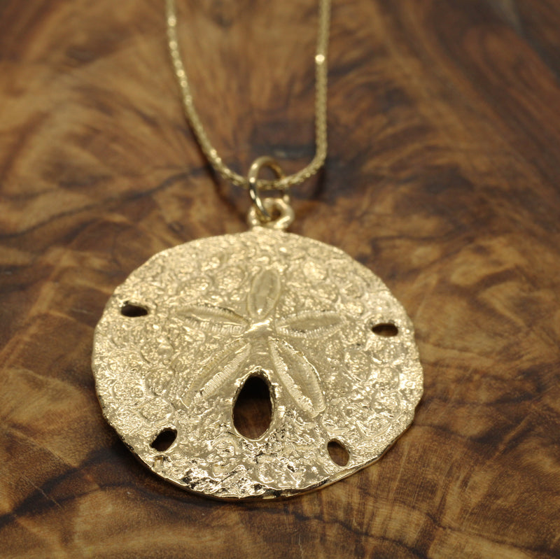 Large Real Gold Sand Dollar Necklace made in solid 14kt gold
