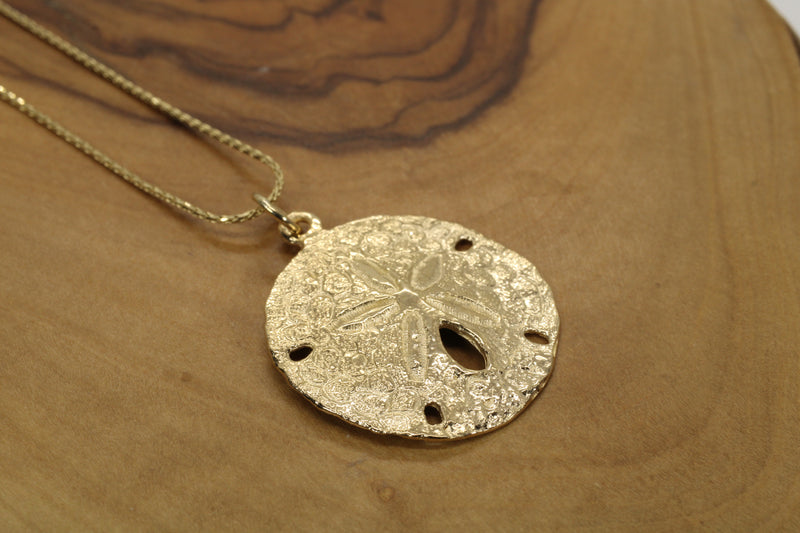 Large Real Gold Sand Dollar Necklace made in solid 14kt gold