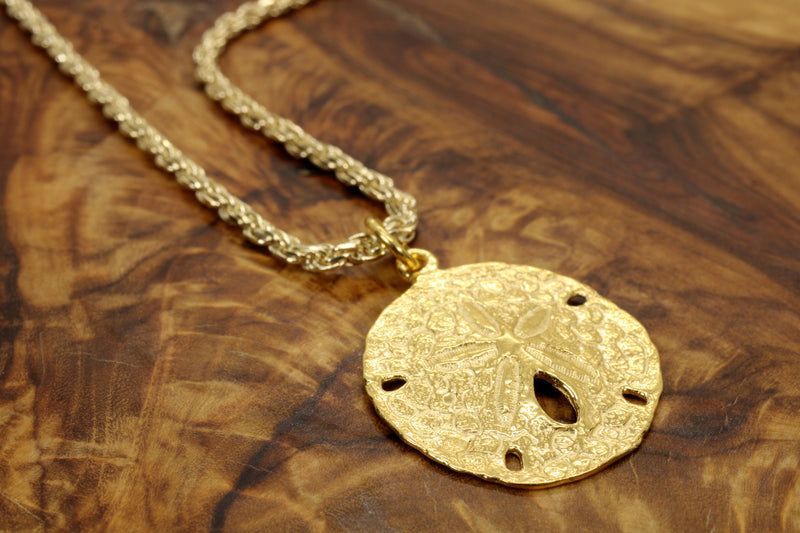 Large Gold Sand Dollar Necklace made in 14kt Gold Vermeil