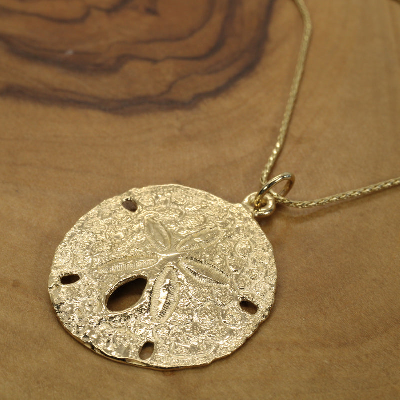 Large Real Gold Sand Dollar Necklace made in solid 14kt gold