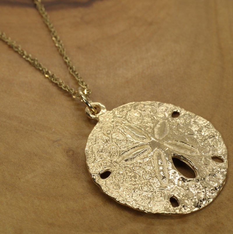 Large Real Gold Sand Dollar Necklace made in solid 14kt gold