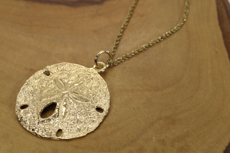 Large Real Gold Sand Dollar Necklace made in solid 14kt gold