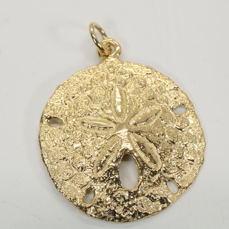 Large Real Gold Sand Dollar Necklace made in solid 14kt gold