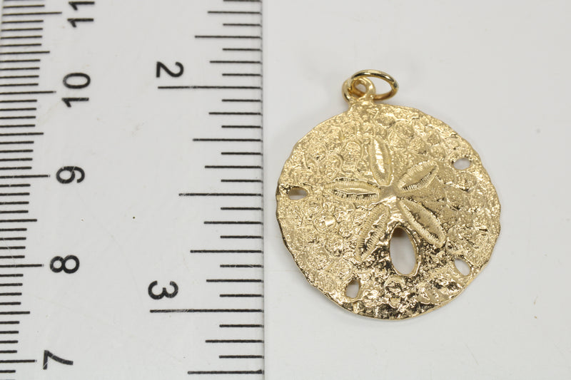 Large Real Gold Sand Dollar Necklace made in solid 14kt gold